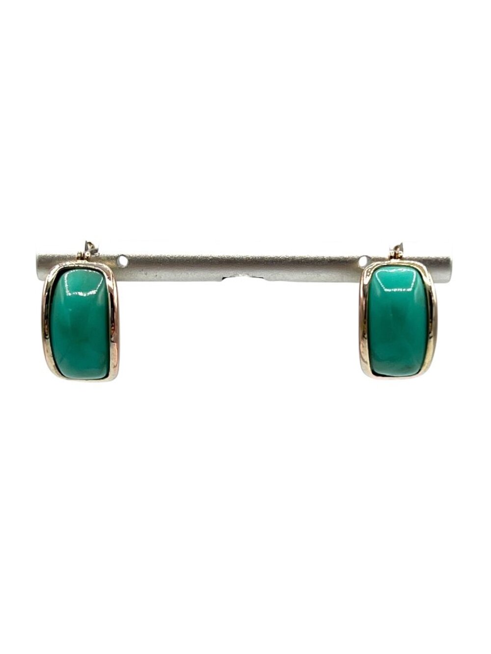 Silvertone Turquoise Color Hoop Earrings Pierced Huggie Style Vintage